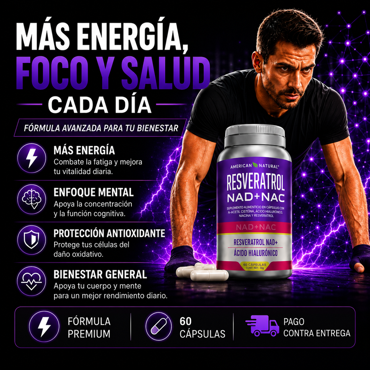 Resveratrol NAD+NAC American Natural – 60 Cápsulas