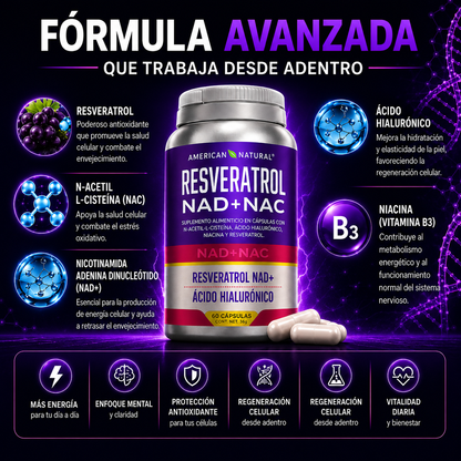Resveratrol NAD+NAC American Natural – 60 Cápsulas