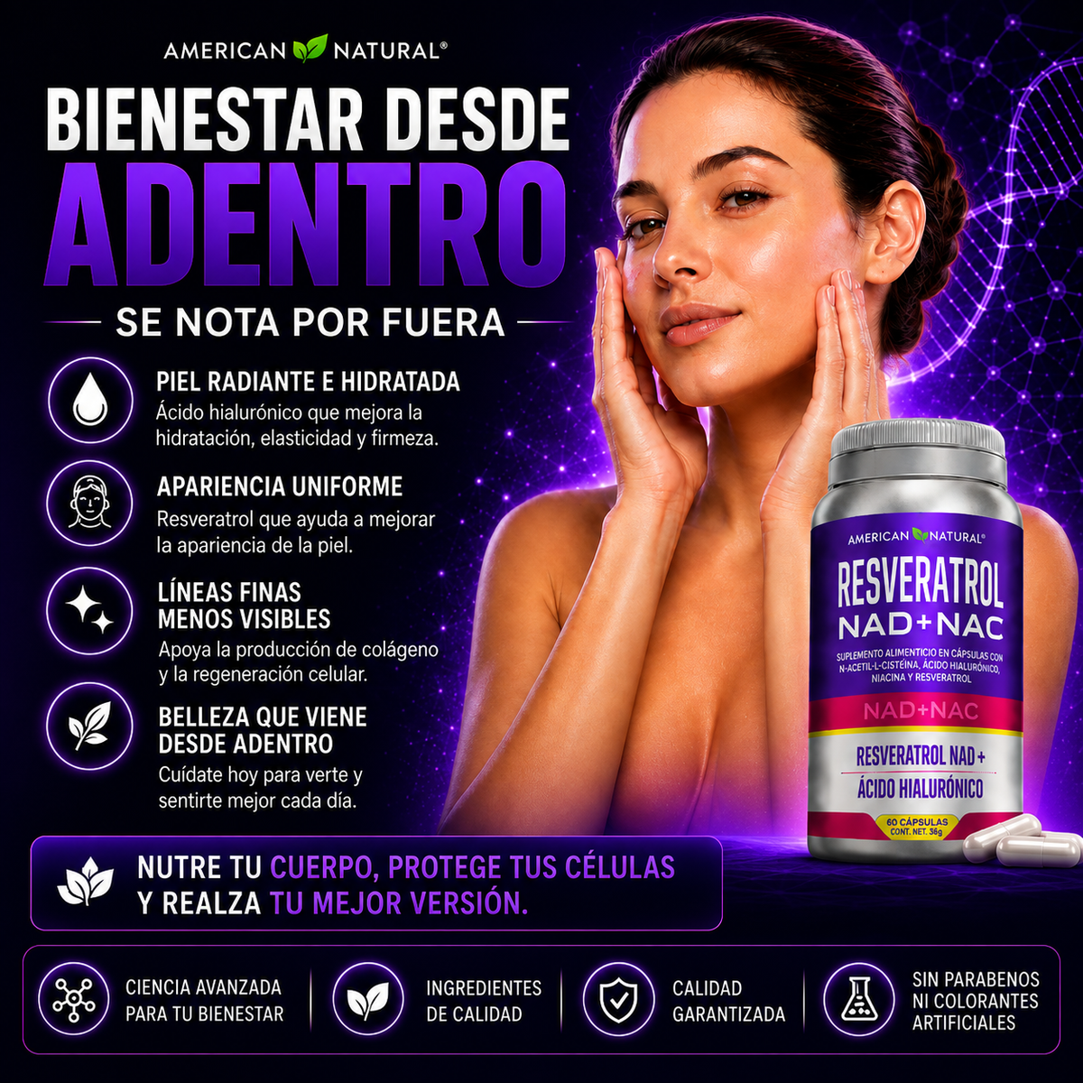 Resveratrol NAD+NAC American Natural – 60 Cápsulas