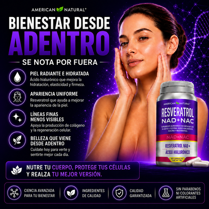 Resveratrol NAD+NAC American Natural – 60 Cápsulas