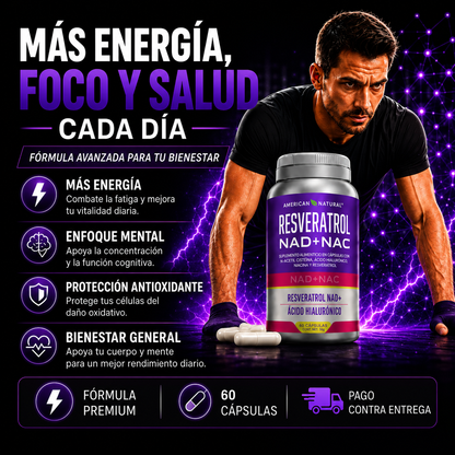 Resveratrol NAD+NAC American Natural – 60 Cápsulas